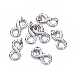 Honeyhandy 304 Stainless Steel Charms, with Jump Ring, Infinity, Stainless Steel Color, 20.5x10.5x2mm, Hole: 4mm