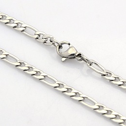 Honeyhandy Men's Casual Style 304 Stainless Steel Figaro Chain Necklaces, with Lobster Claw Clasps, Stainless Steel Color, 23.6 inch(59.9cm)