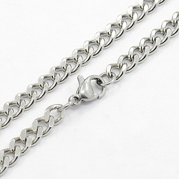 Honeyhandy Men's 304 Stainless Steel Curb Chain Necklaces, with Lobster Claw Clasps, Faceted, Stainless Steel Color, 24.4 inch(62cm)