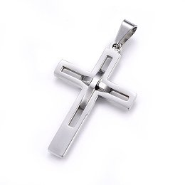 Honeyhandy 304 Stainless Steel Pendants, Cross, Stainless Steel Color, 45x29x4mm, Hole: 8x5mm