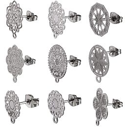 PandaHall Elite 20pcs 10 Styles Flower Stud Earring Findings Hollow Flower Ear Post with Loop Earring Pad Base Posts DIY Earring Components Earring Backs for DIY Earring Jewelry Making