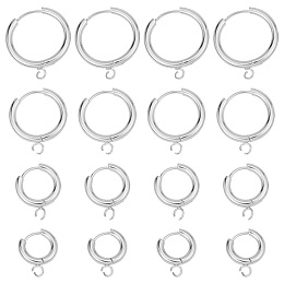 SUNNYCLUE 16Pcs 4 Sizes 201 Stainless Steel Huggie Hoop Earring Findings, with Horizontal Loop and 316 Surgical Stainless Steel Pin, Stainless Steel Color, 16~24x13.5~21x2.5mm, Hole: 2.5mm, Pin: 1mm, 4pcs/sizes