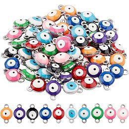 UNICRAFTALE About 60pcs 10 Colors Round with Evil Eye Connectors Charm Stainless Steel Enamel Links Colorful Linking Charm Linking Pendants Connectors Jewelry Links for Jewelry Making 9.5mm