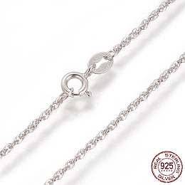 Honeyhandy Rhodium Plated 925 Sterling Silver Rope Chain Necklaces, with Spring Ring Clasps, Platinum, 17.7 inch(45cm)