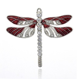 Honeyhandy Alloy Enamel Dragonfly Big Pendants, with Crystal Rhinestone, Platinum, Dark Red, 57x64x5mm, Hole: 2mm