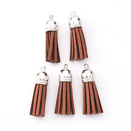 Honeyhandy Faux Suede Tassel Pendant Decorations, with CCB Plastic Cord Ends, Platinum, 33~35x10mm, Hole: 2.5mm