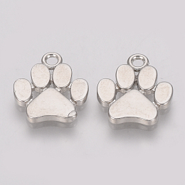 Honeyhandy Brass Pendants, Dog Paw Prints, Platinum, 17x14x2mm, Hole: 2mm