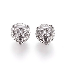 Honeyhandy 304 Stainless Steel Beads, Lion Head, Stainless Steel Color, 13x11x9.5mm, Hole: 3mm