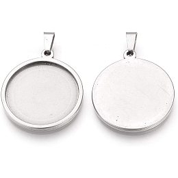 UNICRAFTALE 2pcs 40mm Round Pendant Cabochon Settings Stainless Steel Pendants Bezel Pendant Large Trays Blanks Setting for Jewelry Making DIY Findings 46x43x2.5mm, Hole 7.5x3.5mm