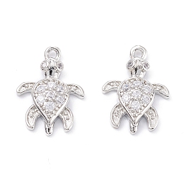 Rack Plating Brass Micro Pave Cubic Zirconia Pendants, Long-Lasting Plated, Turtle, Platinum, 15.5x11x3mm, Hole: 1mm