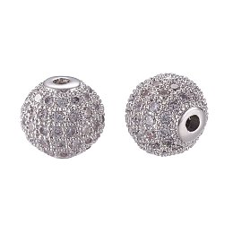 NBEADS 10PCS 10mm Brass Cubic Zirconia Beads Real Platinum Micro Pave Setting Disco Ball Spacer Beads Round Bracelet Connector Charms Beads