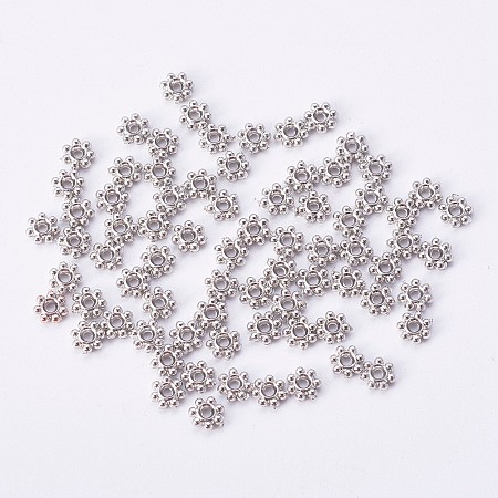 Honeyhandy CCB Plastic Bead Spacers, Flower, Platinum, 4x1mm, Hole: 1mm