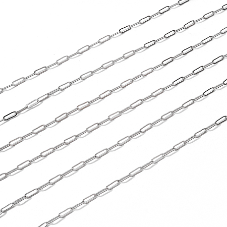 Honeyhandy Brass Paperclip Chains, Drawn Elongated Cable Chains, Soldered, with Spool, Long-Lasting Plated, Platinum, 7.5x3x0.5mm, about 32.81 Feet(10m)/roll