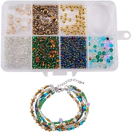 SUNNYCLUE 1 Set DIY Multi Layered String Beaded Wrap Bracelet Making Kit Bohemian Seed Bead Adjustable Anklet Jewelry Kit for Beginner Adults Women, Adjustable
