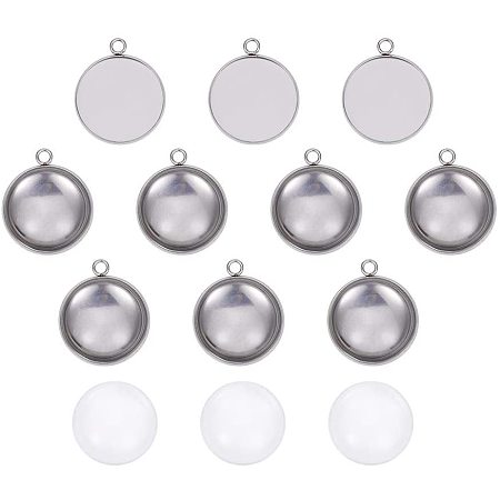 UNICRAFTALE 10 Sets 25mm Flat Round Tray Pendants Making 304 Stainless Steel Pendant Cabochon Settings and Transparent Glass Cabochons Metal DIY Pendant Findings for Women Necklaces Jewelry Making