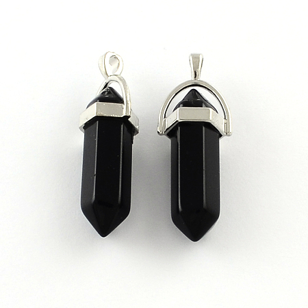 Honeyhandy Black Stone Pendants with Alloy Findings, Platinum, 40~42x13.5x10mm, Hole: 2mm