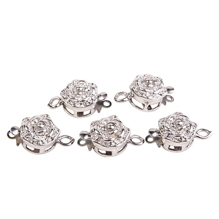 PandaHall Elite Platinum Size 15x10mm Brass Flower Shape Clasp for Jewelry Craft, about 5sets/bag