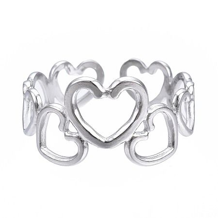 Honeyhandy 304 Stainless Steel Heart Open Cuff Ring, Chunky Hollow Ring for Women, Stainless Steel Color, US Size 7(17.3mm)