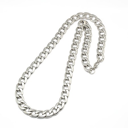 Honeyhandy 304 Stainless Steel Curb Chain/Twisted Chain Necklaces, with Lobster Claw Clasps, Stainless Steel Color, 23 inch~25 inch(58.4~63.5cm), 12mm