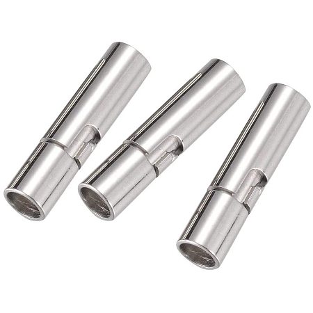 Pandahall Elite 20 Sets 304 Stainless Steel Bayonet Clasps Leather Cord End Cap Snap for Jewelry Making 15.5x4mm, Hole 3mm