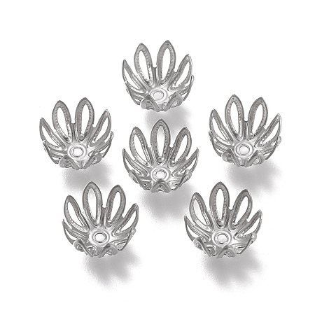 ARRICRAFT 304 Stainless Steel Bead Caps, Multi-Petal, Flower, Stainless Steel Color, 11x11x7mm, Hole: 1.2mm