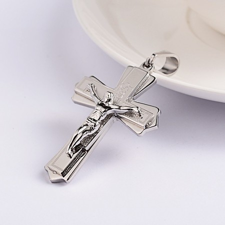 Honeyhandy Easter Theme Crucifix Cross 304 Stainless Steel Pendants, Stainless Steel Color, 49x33x7mm, Hole: 10x6mm