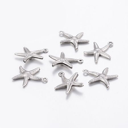Nbeads 304 Stainless Steel Charms, Starfish/Sea Stars, Stainless Steel Color, 17.5x15.5x2mm, Hole: 1mm