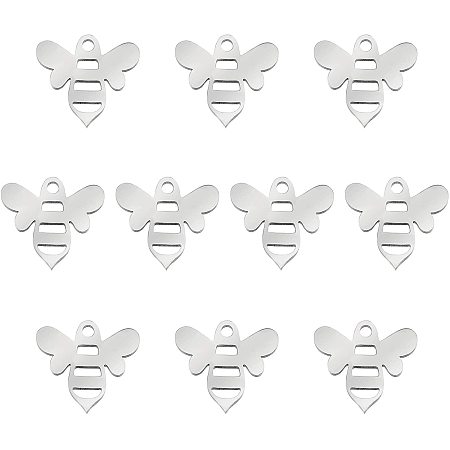 NBEADS 10 Pcs Bee Charm Pendants, Stainless Steel Bee Pendants Charms for Necklace Bracelet Jewelry Making