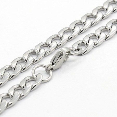 Honeyhandy Men's 304 Stainless Steel Curb Chain Necklaces, with Lobster Claw Clasps, Stainless Steel Color, 23.6 inch(59.9cm)
