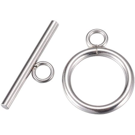 UNICRAFTALE About 10sets 304 Stainless Steel Toggle Clasps Connectors Silver Color Charms End Clasps for DIY Jewelry Making 20.5x15.5x2mm, Hole 3mm