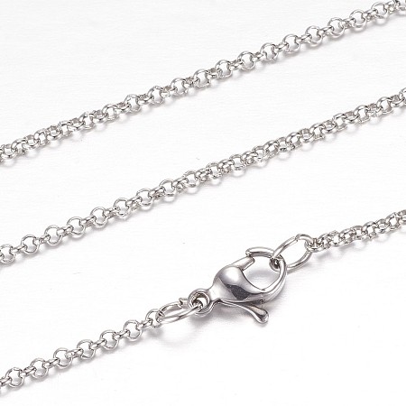 Honeyhandy 304 Stainless Steel Rolo Chain Necklaces, with Lobster Claw Clasps, Stainless Steel Color, 19.6 inch(50cm)