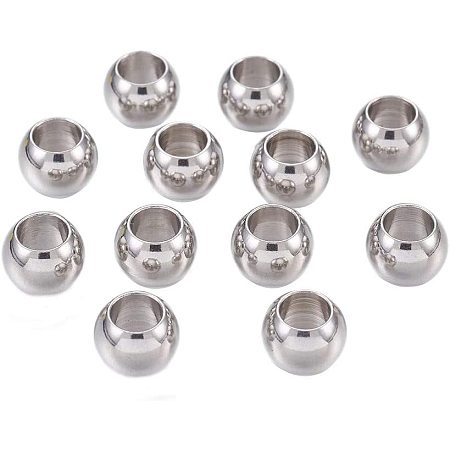 UNICRAFTALE 200pcs Stainless Steel Beads Rondelle Loose Beads Smooth Metal Ball Charms Connectors Findings for Jewelry Making 8x6mm, Hole 4.5mm