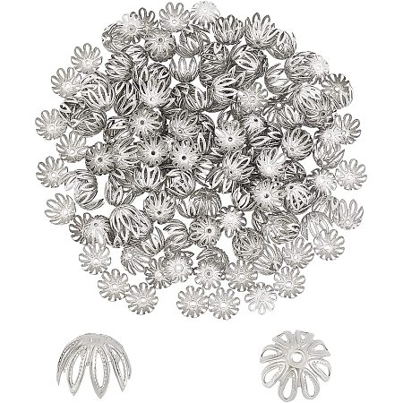 UNICRAFTALE About 200pcs Flower Bead Caps Surgical Steel Spacer Bead Caps Multi-Petal Bead Cap Spacers for Beading Jewelry Making Stainless Steel Color 11mm