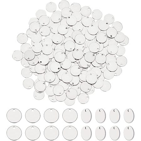 UNICRAFTALE About 300pcs 10mm Stainless Steel Round Charms Stamping Blank Tag Flat Round Charms Stainless Steel Color Pendants for Jewelry Making Hole 1.4 mm