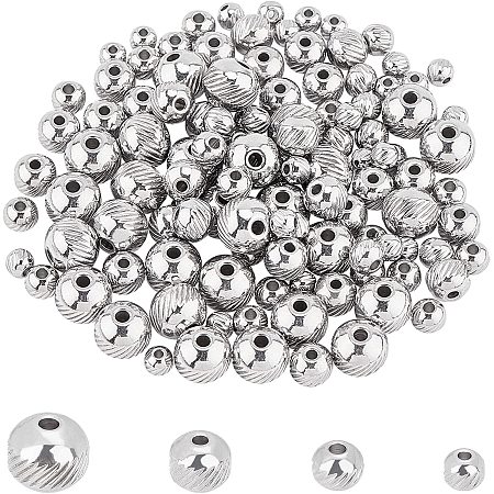 UNICRAFTALE About 120pcs 4/5/6/8mm Round with Twill Metal Beads Bulk Spacer Beads Stainless Steel Bead Metal Spacers for Jewelry Making Findings DIY Stainless Steel Color 1-2mm Hole