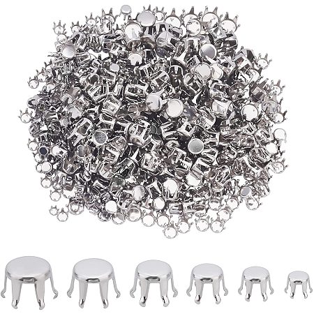 UNICRAFTALE About 600pcs 6 Sizes Stainless Steel Rhinestone Claw Settings 2.5-7mm Tray Flat Round Empty Claw Set for Rhinestone Pendant Blanks Resin Jewelry Making, Stainless Steel Color