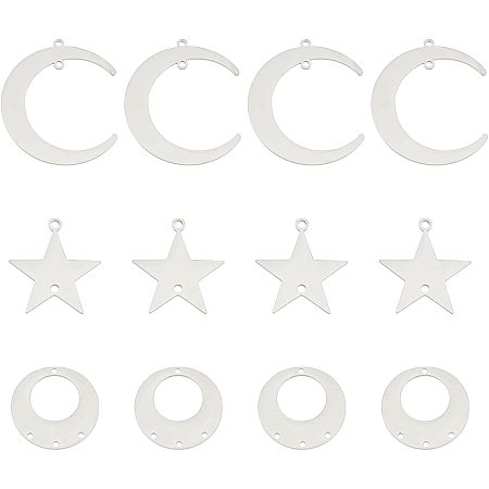 UNICRAFTALE 18pcs 3 Style Stainless Steel Links Connectors New Moon Star and Flat Round Links Connectors Chandelier Components Links Charm Connectors for Jewellery Making Craft Supplies
