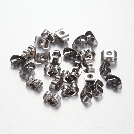 Honeyhandy 304 Stainless Steel Ear Nuts, Earring Backs, Stainless Steel Color, 6x4.5x3mm, Hole: 0.8mm