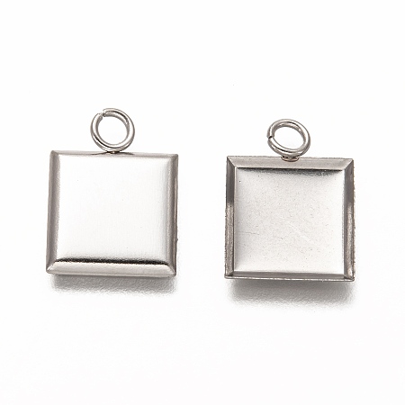 Honeyhandy 304 Stainless Steel Pendant Cabochon Settings, Plain Edge Bezel Cups, Square, Stainless Steel Color, Tray: 10x10mm, 15x11x1.5mm, Hole: 2.5mm