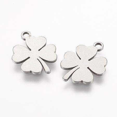 Honeyhandy 304 Stainless Steel Charms, Clover, Stainless Steel Color, 14.5x11.5x0.8mm, Hole: 1.5mm