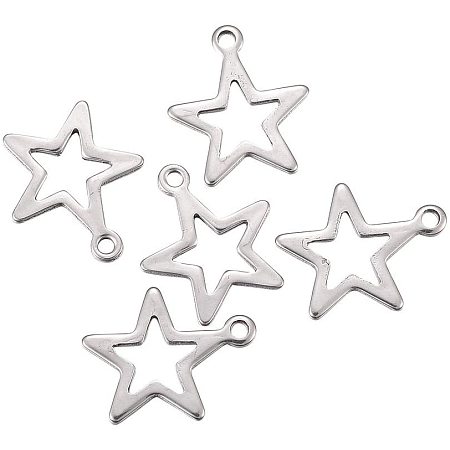 UNICRAFTALE 50pcs 304 Stainless Steel Charms Hollow Star Shape Beads Pendants Dangle Charm for DIY Necklace Bracelet Jewelry Making 14.5x12.5x0.8mm
