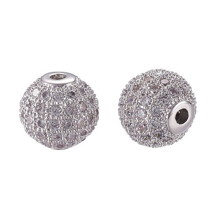 NBEADS 10PCS 10mm Brass Cubic Zirconia Beads Real Platinum Micro Pave Setting Disco Ball Spacer Beads Round Bracelet Connector Charms Beads