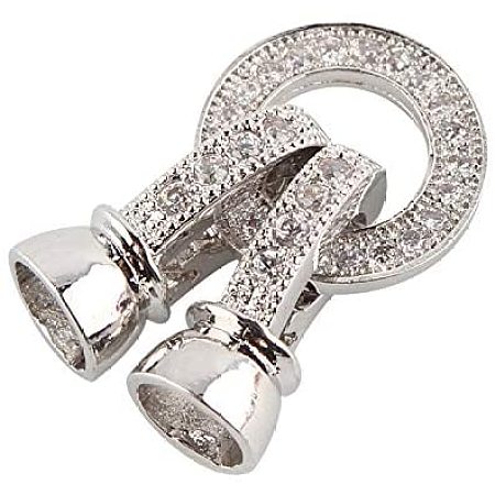 PandaHall Elite 10 Sets Cubic Zirconia Fold Over Clasps Platinum Brass Micro Pave Cubic Zirconia Watch Band Clasps for Jewelry Making Necklaces Bracelets Earrings