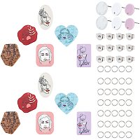 SUNNYCLUE 1 Box 6 Pairs Human Printed Ear Stud Findings Oval Polygon Heart Rectangle Acrylic Abstract Pendants Charms & Brass Ear Nuts for DIY Jewelry Making Findings