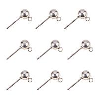 PandaHall Elite 20 pcs 304 Stainless Steel Earring Studs Ear Pin Ball Post with Butterfly Earring Backs for Earring Making Findings, Stainless Steel Color