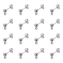 PandaHall Elite 10 Pairs(20pcs) 304 Stainless Steel Round Ball with Ring Earrings Posts for Jewelry DIY Earring Making(Butterfly Earring Backs Included)