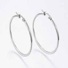 Honeyhandy 304 Stainless Steel Big Hoop Earrings, Hypoallergenic Earrings, Flat Ring Shape, Stainless Steel Color, 12 Gauge, 44~46x2mm, Pin: 0.7x1mm