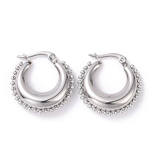 Honeyhandy 304 Stainless Steel Crescent Moon Hoop Earrings for Women, Stainless Steel Color, 23x23x6.5mm, Pin: 0.8mm