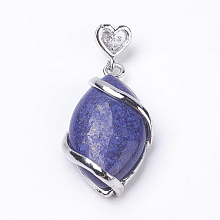 Honeyhandy Natural Lapis Lazuli Pendants, with Brass Findings, Horse Eye, Platinum, 38x17x7mm, Hole: 3x4mm