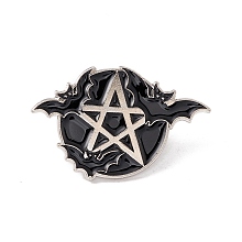 Honeyhandy Bat and Pentacle Enamel Pin, Halloween Alloy Badge for Backpack Clothes, Planinum, Black, 20x30x1.5mm, Pin: 1mm